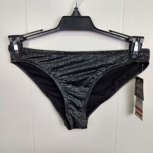 California Waves Black Metallic Bikini Bottom‎ Shimmer Swimwear Size XS NWT